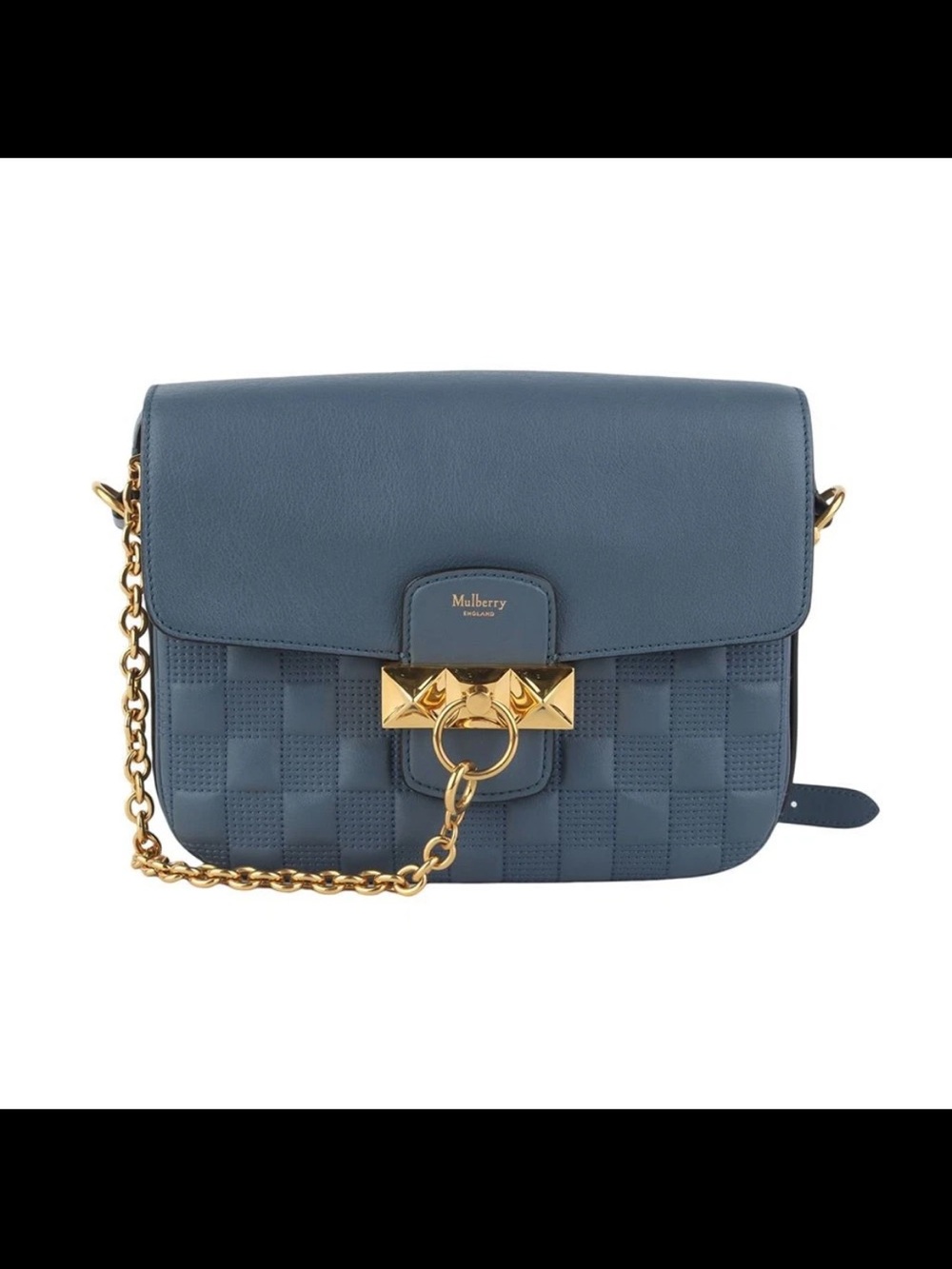 Mulberry Slate Blue Leather Crossbody with Gold Chain Detail